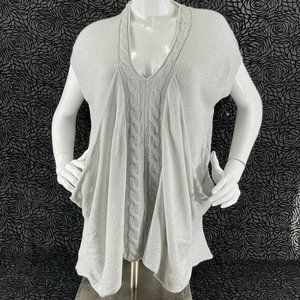 Love Stitch Sweater Womens Sz Medium Gray Sleeveless Lagenlook Drape Pockets Nwt